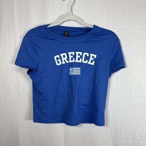 SHEIN Greece Graphic Blue Crop Top Size Medium NWOT